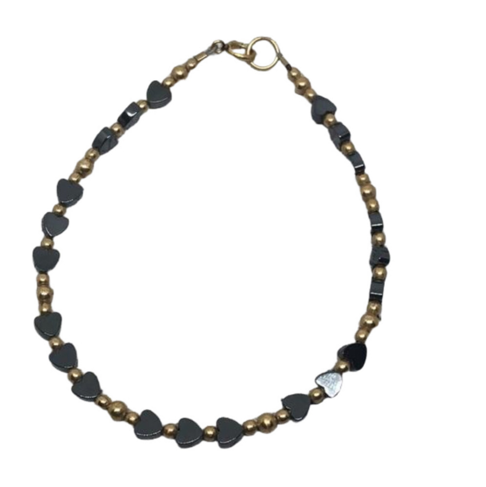 14k GF gold filled hematite stone heart beads elegant romantic bracelet elegant.